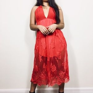 NWT NBD Deep-V-Neck Floral Lace Embroidered Dress